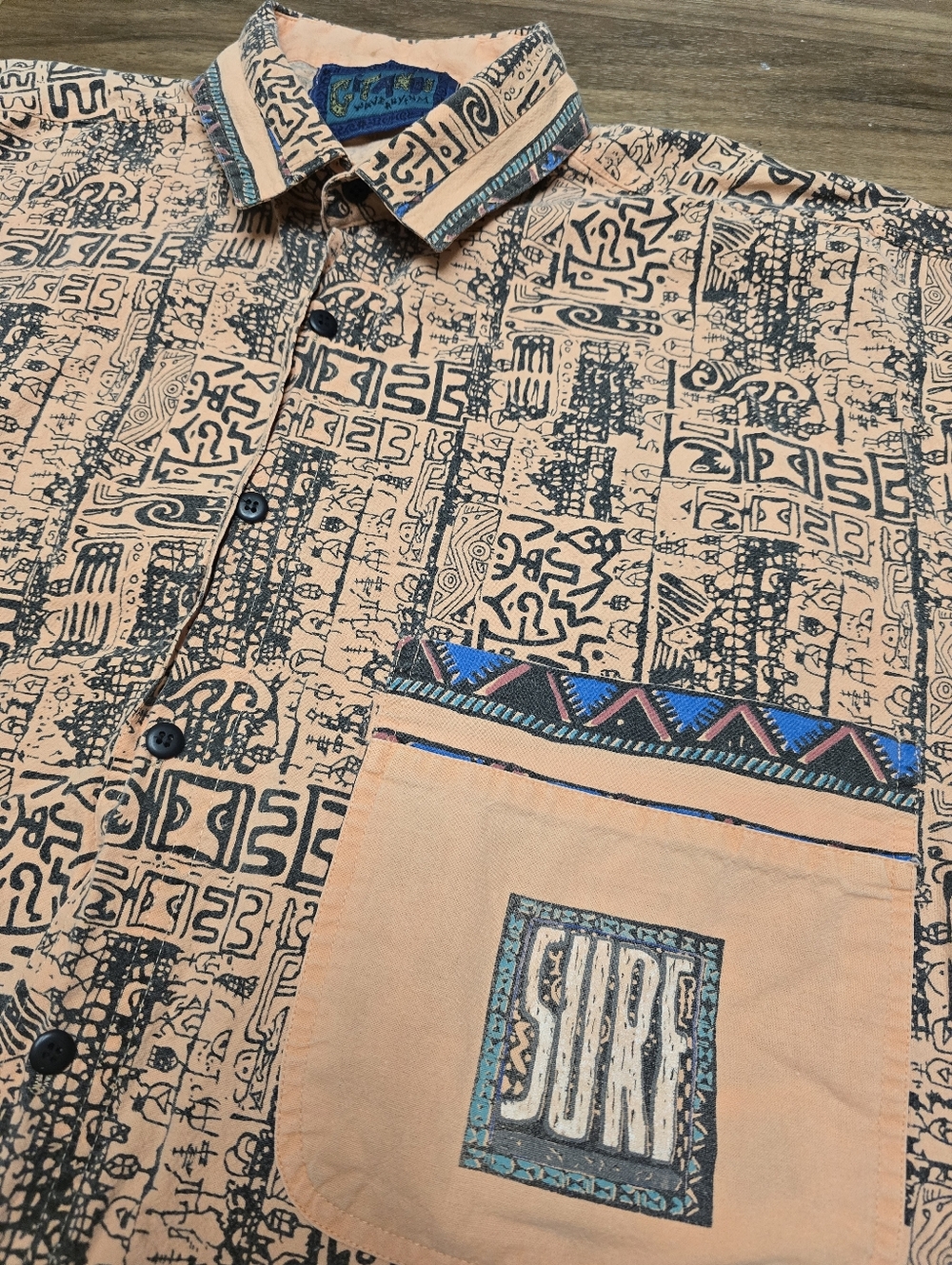 Vtg 80s Emporio Gitano Stylized Surf Button Up Shirt Mens Oversized L